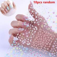 30PCS/10pcs Random Press Nail With Adhesive Back Self-Adhesive 3D Floral Nail Polish Decal - Self-Adhesive, Coloured DIY Nail Polish Decal With Glitter Effect Nail Art For Women And Girls, Nail Nail Art Supplies, Nail Nail Decoration | Floral Nail Design | Self-Adhesive Paper, Nail Nail Decal