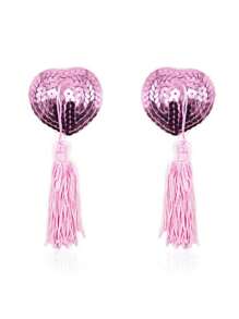 1 Pair Of Sexy Nipple Covers, Sexy Lingerie Accessories, Tassel Heart-Shaped Sequined Nipple Covers, Women's Chest Covers, Sexy Tassel Nipple Covers, Party Nightclub Dance Performance Sexy Accessories.