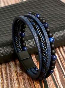 1 pieza Brazalete artesanal multicapa y cuentas para hombre