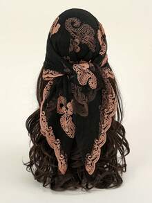 1pc Cashew Flower Embroidered Versatile Scarf Bandana, Breathable Chiffon, Square Head Scarf - Multicolor - View 5