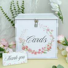 VICKYO 1 conjunto de caixas para cartões de casamento brancas com fechadura, caixa para cartões de presente com detalhes florais românticos, porta-cartões de presente elegante para casamentos, noivados, aniversários e chás de bebê, material de PVC durável, decorações para festas de casamento