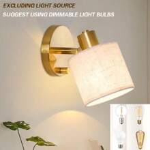 Adjustable Indoor Wall Light With Switch, Gold Wall Light With Beige Linen Lampshade, E27 Rotating Bedside Wall Light, Suitable For Bedroom And Living Room