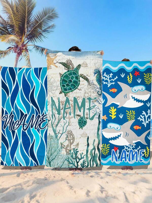 Toalla de playa personalizada con diseño de tortuga | Manta de playa absorbente personalizada | Fibra de poliéster ligera y de secado rápido | Esencial de playa de verano | Toalla de viaje lavable a máquina | Regalo creativo para parejas y mejores amigos