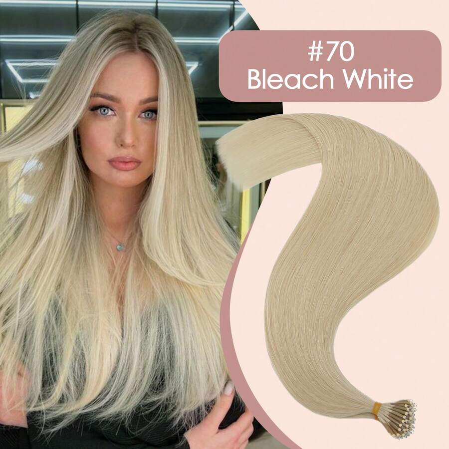 0.7G/S Premium Nano Ring Beads Human Hair Extensions 100% Real Remy Hair Invisible Mini Beads 35G/PACK 18"-24" #70 Bleach White - #70 Bleach White - 查看 1