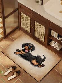 1pc Vintage Style Cute Dog Printed Doormat, Ultra-Thin Non-Slip Indoor Entrance Floor Mat, Welcome Rug, Bathroom Bedroom Mat, Garden Carpet, Home Decor Gift, Washable & Irronable