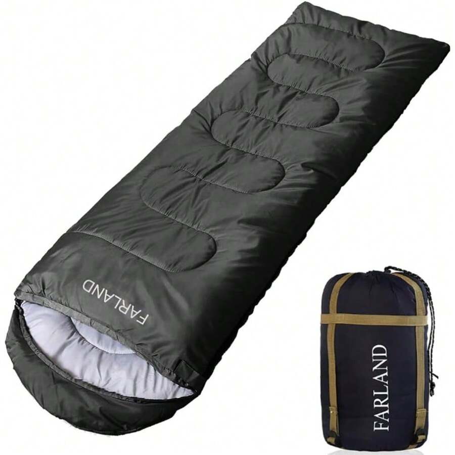 Sacos de dormir FARLAND de 30°F para adultos y adolescentes con bolsa de compresión, portátiles y ligeros para camping, senderismo, impermeable, mochilero y actividades al aire libre de 3 a 4 temporadas - Gris oscuro (cremallera grande) - Ver 1