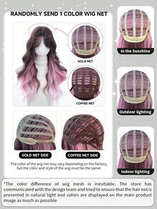 1 Synthetic Heat-Resistant Wavy Wig, Multicolor, 28 Inches Long, Made Of Fiber With Bangs At The Center, Suitable For Daily Use, Natural And Realistic Fake Wig (Excluding Accessories). - Multicolor - View 10