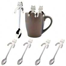 1pc Stainless Steel Cat Design Coffee Spoon, Creative Cat Dessert Spoon, Machine Washable And Reusable, , Suitable For Restaurants, Kitchens, Parties, Weddings, Gifts For Cat Lovers Back To School