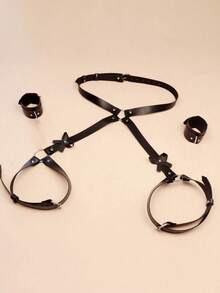 1 Set Women's Black PU Leather Belt, Bow Garter, Harness Lingerie Accessories, Daily Outfit Accessories, Halloween Costume Props - Black - View 3