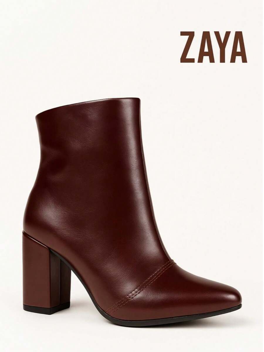 Women's Short Boot With Block Heel And Pointed Toe – ZAYA - Brown - View 1
