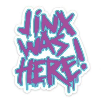 Vibrant "JINX Is Here!" Vinyl Decal, Car Sticker, Bumper Sticker, And Laptop Adhesive Sticker - Unique Asymmetrical Shape, Durable On Plastic Surfaces - Eye-Catching Neon Colors, Single Use, Computer Accessories Sticker