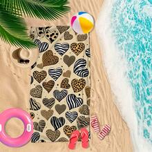 1pc Oversized Striped Beach Towel With Leopard Print Pattern, Ultra-Fine Fiber, Quick Drying Without Sand, Bright Stripes, Suitable For Travel, Yoga, Camping, Swimming, Bathroom, Living Room, Bathroom Towels, Camping Equipment, Essential For The Beach Bathroom Decor Summer Beach Essentials - Multicolor - View 2
