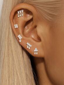 1 pieza Pendientes de plata de ley 925 con diseño asimétrico de espalda plana para cartílago y hélice, joyas para uso diario, boda, fiesta, compromiso, aniversario y San Valentín