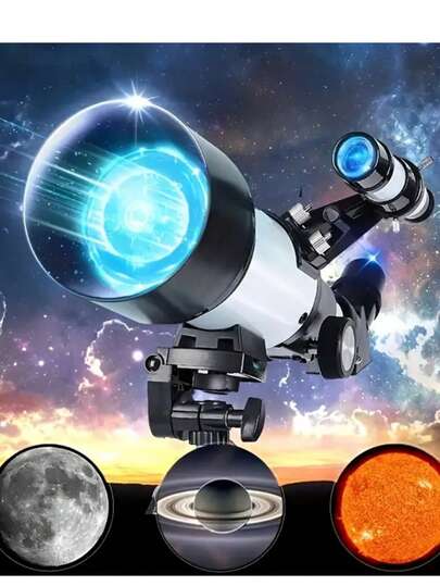 Rofessionellt astronomiskt teleskop, med mobiltelefonklämma, 70 mm bländare och 300 mm brännvidd, perfekt för att observera rymden, månen och stjärnorna