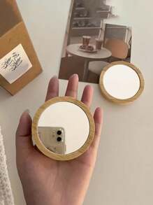 1 pezzo Specchio compatto da viaggio rotondo in legno personalizzabile con motivo floreale, specchio portatile e da mobile in legno - specchio per trucco circolare da tenere in mano, specchio da trucco in legno inciso