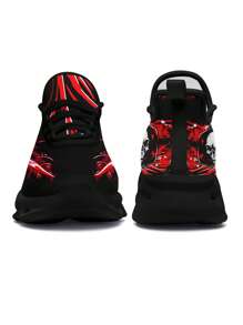 Zapatos de senderismo transpirables para hombres con impresión de calavera y espada, con ajuste ancho, suela con cuchilla, livianos, antideslizantes, amortiguación de impactos, aptos para uso casual