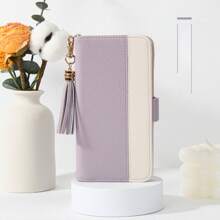 Fashionable Tassel Patchwork Phone Case, Notebook-Style Smart Phone Case, Card Storage Design, Perfect For Women & Men, Multi-Function Phone Case With Stylish Appearance, Wallet-Style Shock Absorbing Function, Memo Pad Phone Case, Wallet-Style, Elegant Gift, Anti-Fall, Card Storage Stand Function, Minimalist & Fashionable, Full-Protection Stand, PU Leather Smart Phone Case, Birthday Gift, New Year Gift, Mother's Day Gift