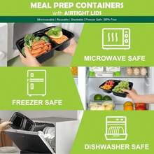 Contenedores para comida preparada, conjunto de 20 piezas de recipientes de almacenamiento de alimentos reutilizables con tapas, recipientes desechables para comida para llevar, aptos para microondas/congelador - Negro - Ver 2