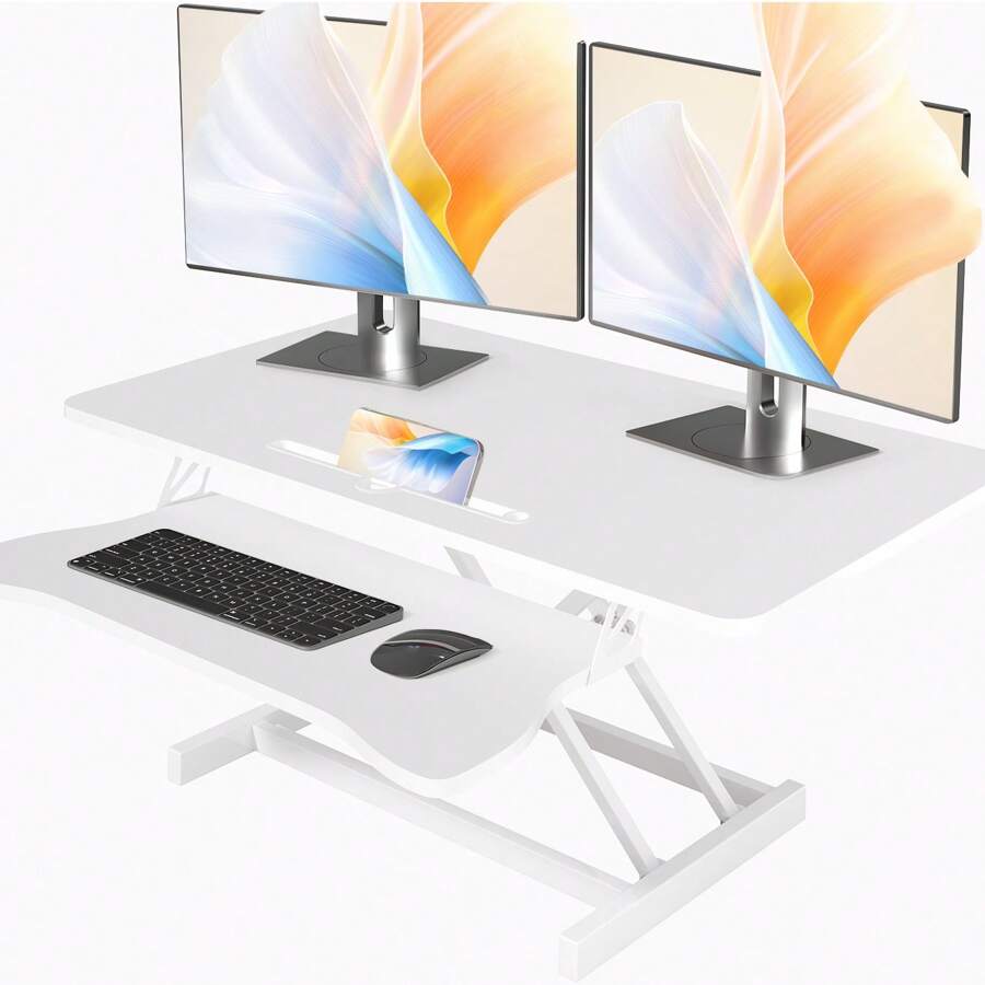 Standing Desk Converter 32 Inch Height Adjustable Sit To Stand Up Desk Tabletop Dual Monitor And Laptop Workstation