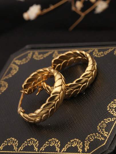 1 Pair Stainless Steel Fashionable Wheat Ear Hoops, Elegant & Versatile European Style Earrings, Suitable For Women To Wear Daily And Work, Great Gift For Girlfriend Or Best Friend