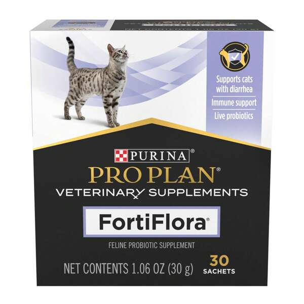 Purina Pro Plan Veterinary Supplements FortiFlora Cat Probiotic Powder - Digestive Support For Diarrhea Relief, 30 Single-Serve Packets, Vet-Recommended Feline Supplement