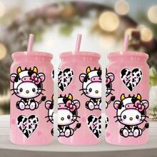 Sanrio 1 pieza Botella de agua de plástico rosa de 16 oz con estampado de Hello Kitty de Sanrio, adecuado para café, bebidas, cerveza, leche, jugo, un gran regalo de hidratación de verano para ella (con pajita reutilizable)
