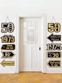 1 Set Banner de puerta para fiesta de cumpleaños 50th negro y dorado, Pancarta colgante de cumpleaños vintage 1975, Decoración de aniversario, Decoración de fondo, Decoraciones de cumpleaños 50 años, Decoraciones colgantes de puerta, Decoraciones de fondo para fotos, Artículos para fiestas