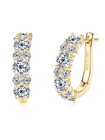 XUJIA 1 Pair (1.38ct+1.38ct) Moissanite Earrings For Women 925 Sterling Silver 4mm&2mm Round Cut Moissanite Hoop Earrings Women Fashion Earrings Jewelry Gifts