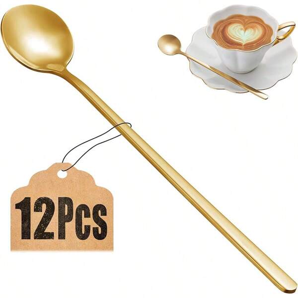 Set de 6 / 3 cucharas de café de 17 cm de acero inoxidable con mango largo, aptas para cafeterías y uso doméstico, útiles escolares
