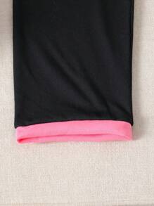 Set de 2 piezas de ropa casual de verano para niñas - Camiseta de manga corta con estampado de dígitos y pantalones de estar por casa de color contrastante