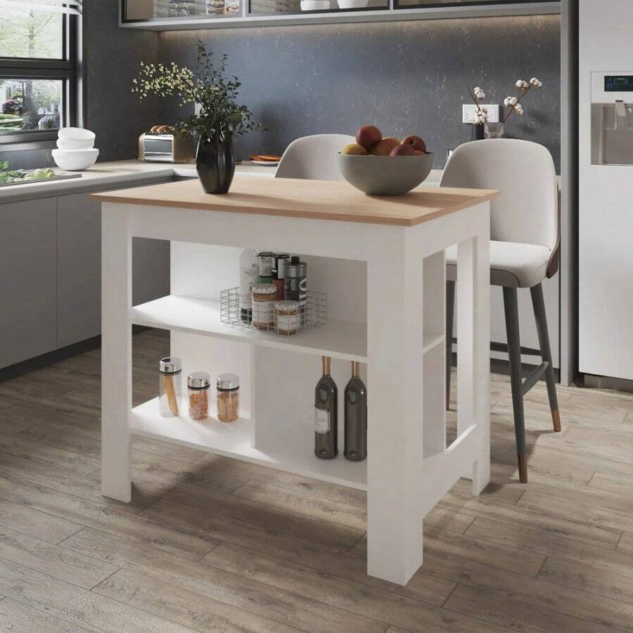 Light Pine And White Kitchen Island With Open Storage - as pic - View 1