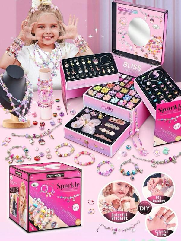 Set di creazione di gioielli con perle a scatto, kit artistico e artigianale per bambine dai 3 ai 7 anni, giocattoli con perle a scatto per creare collane, braccialetti e anelli, set creativo fai-da-te