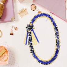 Graduation Necklace Class Of 2025 Grad Ribbon Double Braided Necklace With Tassel Handmade Lei Necklace For Congrats Graduates Senior - 藍色 - 查看 3