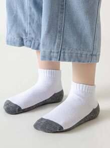 5 pares de calcetines cortos de malla de unicolor para niños, calcetines de algodón infantiles unisex, calcetines a cuadros para estudiantes