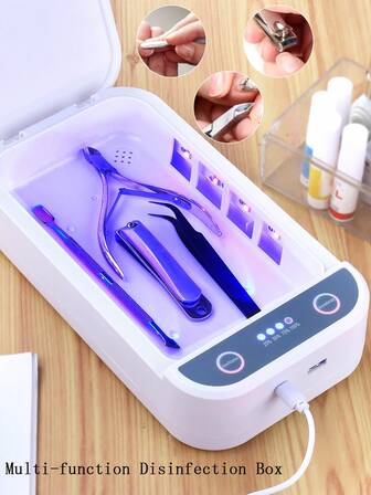 美甲工具消毒盒1件装白色多功能美甲工具消毒香薰盒紫外线消毒适用于美甲店镊子纹身剪刀珠宝手机手表钥匙