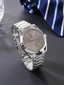 1 chiếc đồng hồ nam cổ điển dây thép không gỉ, máy quartz, có chức năng lịch, thích hợp để đeo hàng ngày, làm quà tặng và cho mùa tựu trường. - Bạc - Xem 6
