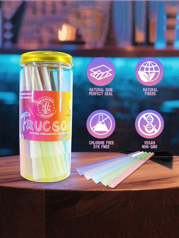 Cone pré-enrolado colorido em lata + moinho de fumaça de cor aleatória + funil preto ultrafino de queima lenta com ponta de papel em rolo, papel em rolo cônico portátil para amantes, presente para festa, presente para amigos, itens para atividades ao ar livre, acessórios de papel de filtro pré-enrolado fáceis de transportar