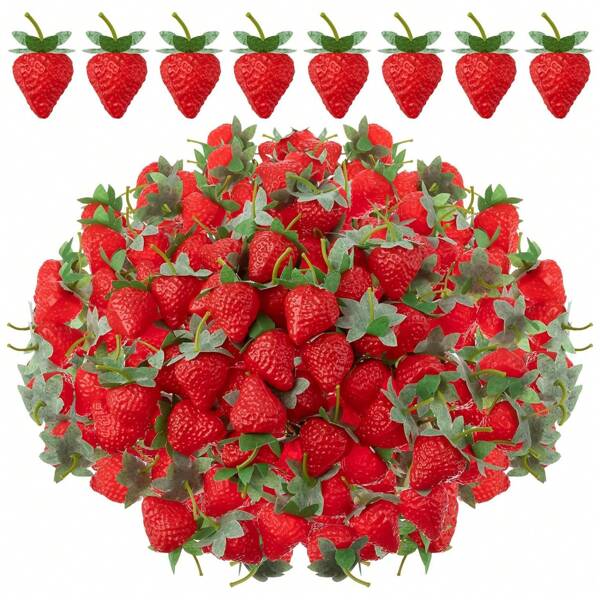 10/30/50Pcs Artificial Red Strawberry Fake Plastic Strawberry Simulation Strawberry Decoration Realistic Decoration Red Strawberry Suitable For Home Kitchen Holiday Party Photography Cake Decoration Fruit Model Education