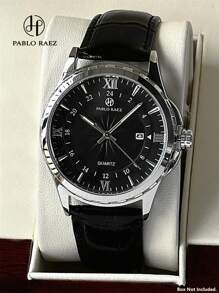 Pablo Raez 1 pieza Reloj vintage de hombre de color negro y plateado, resistente a la corrosión, de acero inoxidable de lujo, resistente al agua hasta 50M, con movimiento de cuarzo, accesorio de verano para hombre