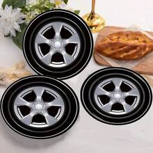 24 piezas de platos desechables de papel con diseño de huella de neumático, platos de papel con temática de neumáticos de 7 y 9 pulgadas, adecuados para fiestas de carreras, cumpleaños, picnics, aniversarios, eventos de entretenimiento y reuniones familiares