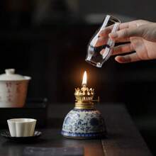 1pc Ceramic Blue And White Porcelain Floral Oil Lamp With Lamp Shade, Adjustable Wick, Suitable For Camping, Home Use, Festivals Like Christmas, Easter, Ramadan, Valentine's Day, Gift
