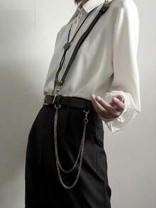 Women's Minimalist Fashion Chain-Style Body Belt, Large Circle Decor Goth Waist Belt, Adjustable Black PU Leather Punk Belt, Fashion Accessory, Feminine Style Clothing Matching - Black - View 1