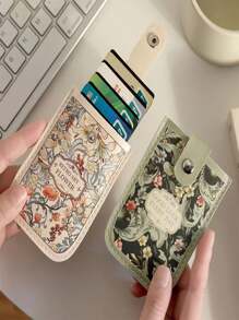 Vintage Painting Style Pull-Out Card Holder, Minimalist Single-Layer Women Small Compact Slim Cartoon Design Card Case
