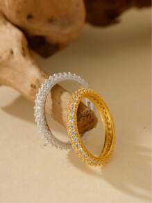 Anéis de dedo de prata esterlina 925, elegantes, minimalistas e luxuosos, com zircônias pavimentadas, para mulheres, uso diário ou para festas