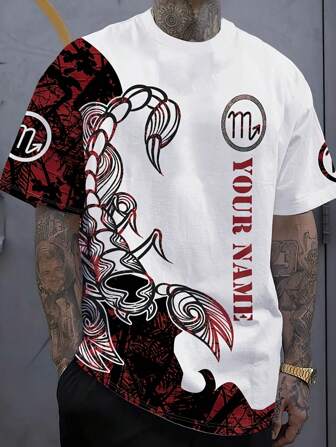 Men's Summer Red Scorpion Graphic T-Shirt - Casual Comfy Polyester Blend Short Sleeve Crew Neck, Machine Washable Printed - Fashionable Men's Tee