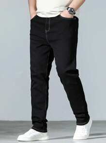 1pc Regular Fit Men's Casual Straight Leg Black Jeans, Comfortable For Street Style, Urban Walking And Outdoor Activities