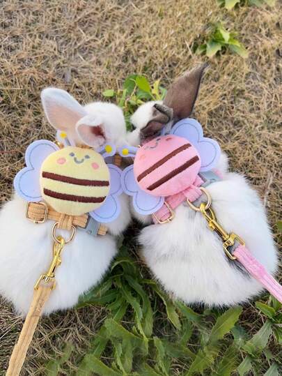 Einstellbare entkommen-sichere Kaninchen/Katzen/Hunde Leine Set, süßes Hasen Bienen Design, geeignet für Spazierengehen, Laufen, Wandern, Camping, Outdoor, Fotoshooting