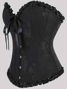 Gothic Corset Floral Bustier Overbust Corselet Women Corset Top Boned Lace Up