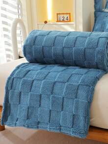 1pc Peacock Blue Waffle Plush Flannel Soft Comfortable Blanket, Suitable For Bedroom And Guest Room