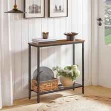 Slim Console Table With Storage, Narrow Console Table For Hallway, Industrial Hallway Table, Slim Sofa Table For Living Room, Bedroom - Brown - View 2